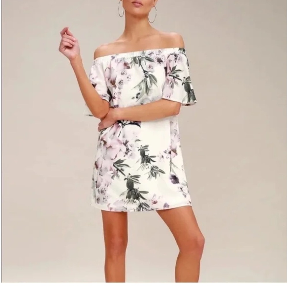 Lulus ivory floral print off the shoulder dress - Picture 2 of 5